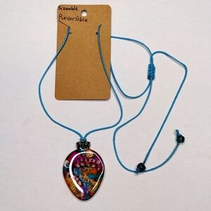 Color Splash large Teardrop reversible necklace adjustable length Necklace OOAK